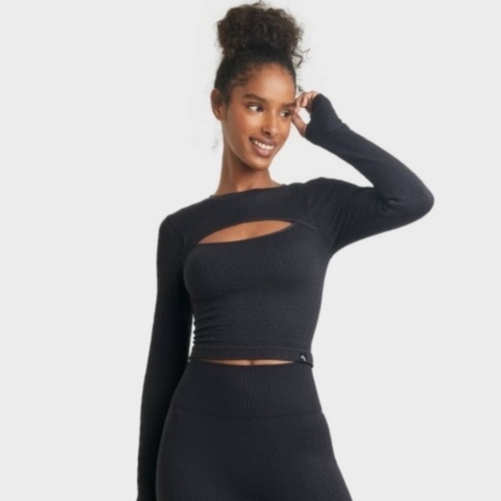 JoyLab Black Cutout Long-Sleeve Crop Top S